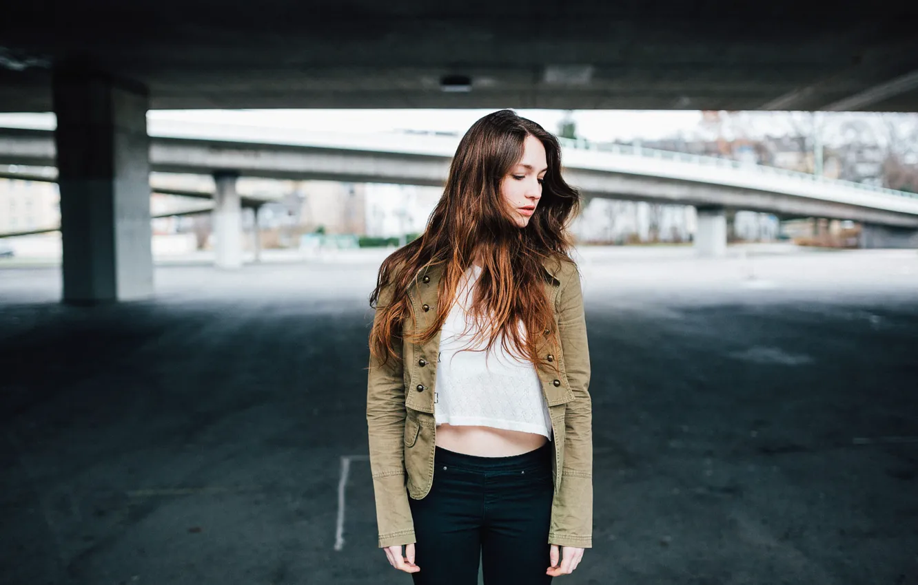 Photo wallpaper girl, bridge, is, under