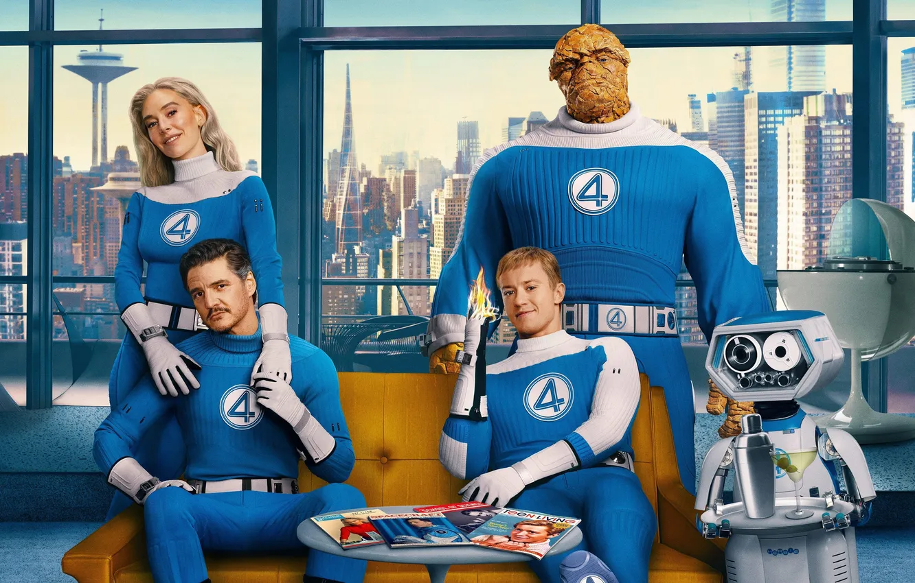 Photo wallpaper sofa, costume, poster, characters, Marvel, comic, Fantastic four, Fantastic Four