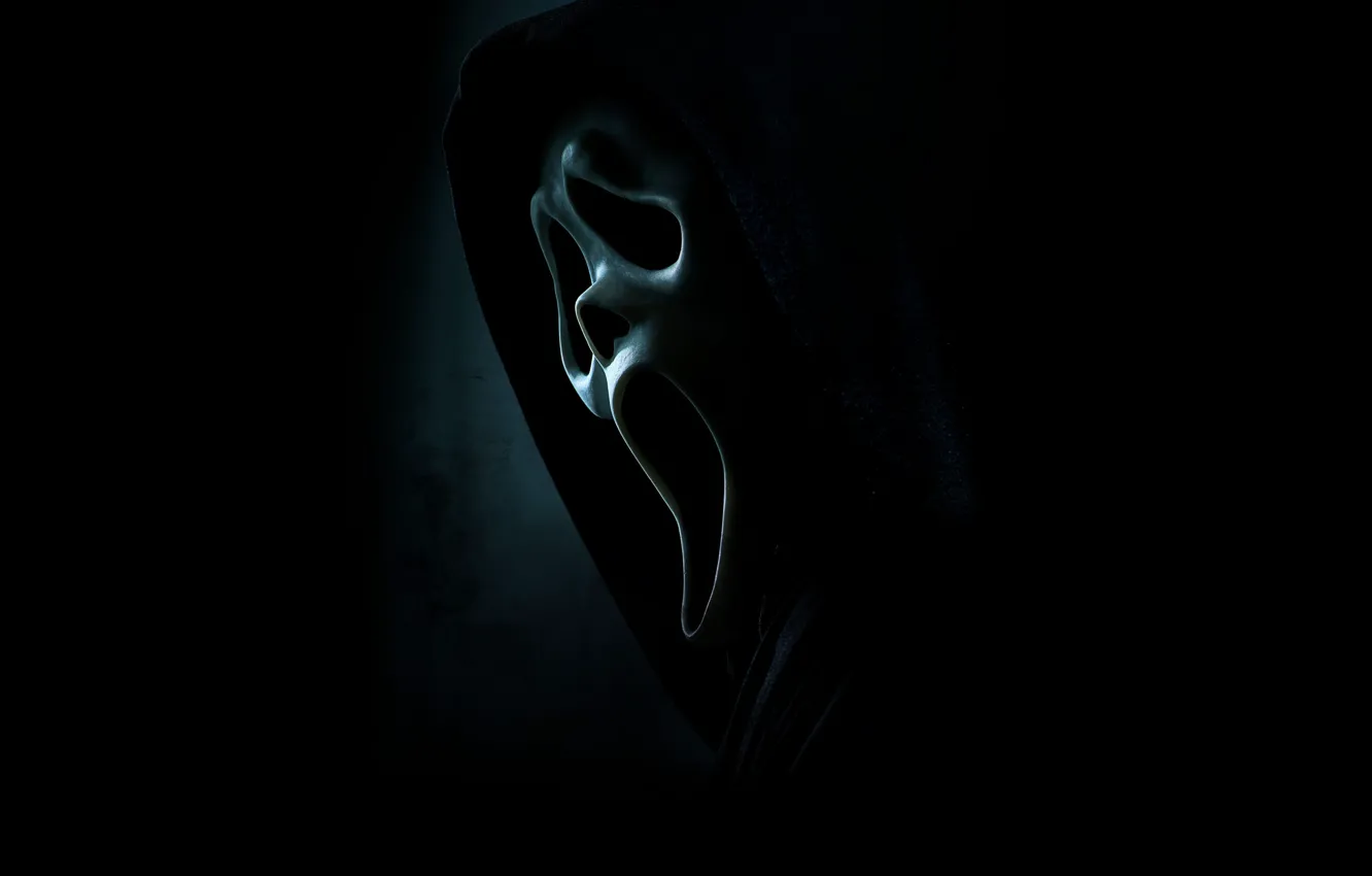 Photo wallpaper figure, mask, hood, black background, poster, Creek, scream