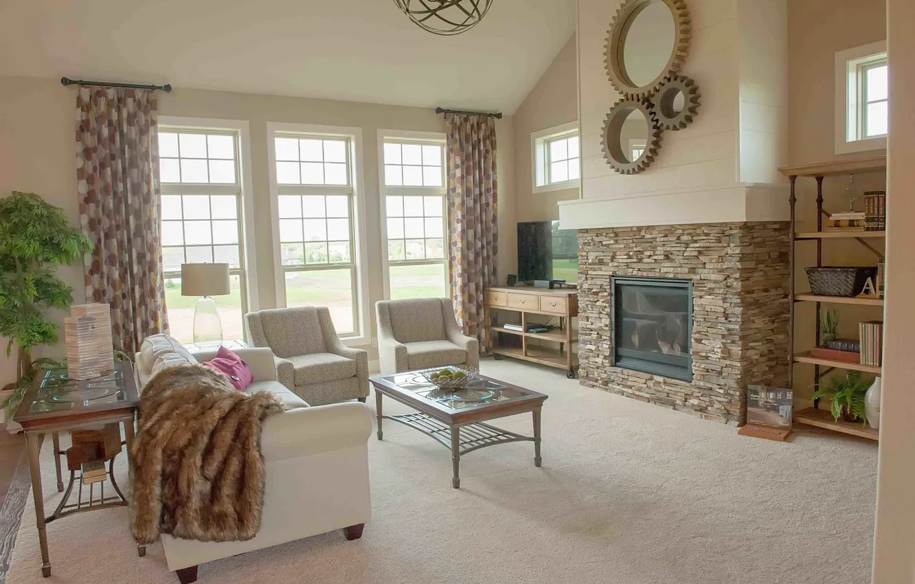 Photo wallpaper design, style, Villa, interior, fireplace, living room
