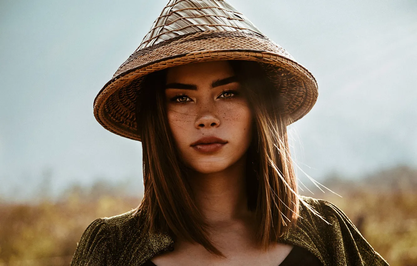 Photo wallpaper look, the sun, model, portrait, hat, makeup, hairstyle, brown hair