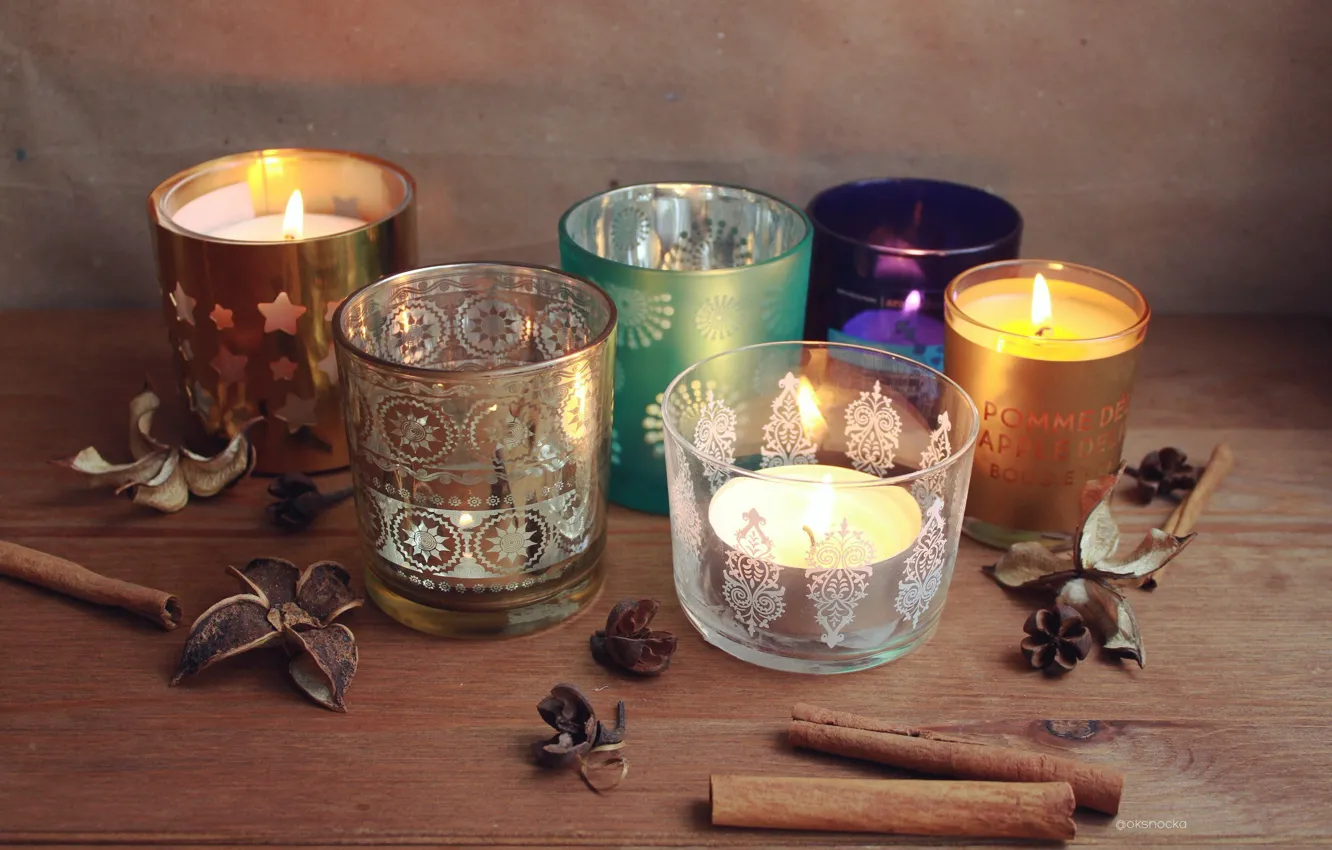 Photo wallpaper patterns, candles, cinnamon