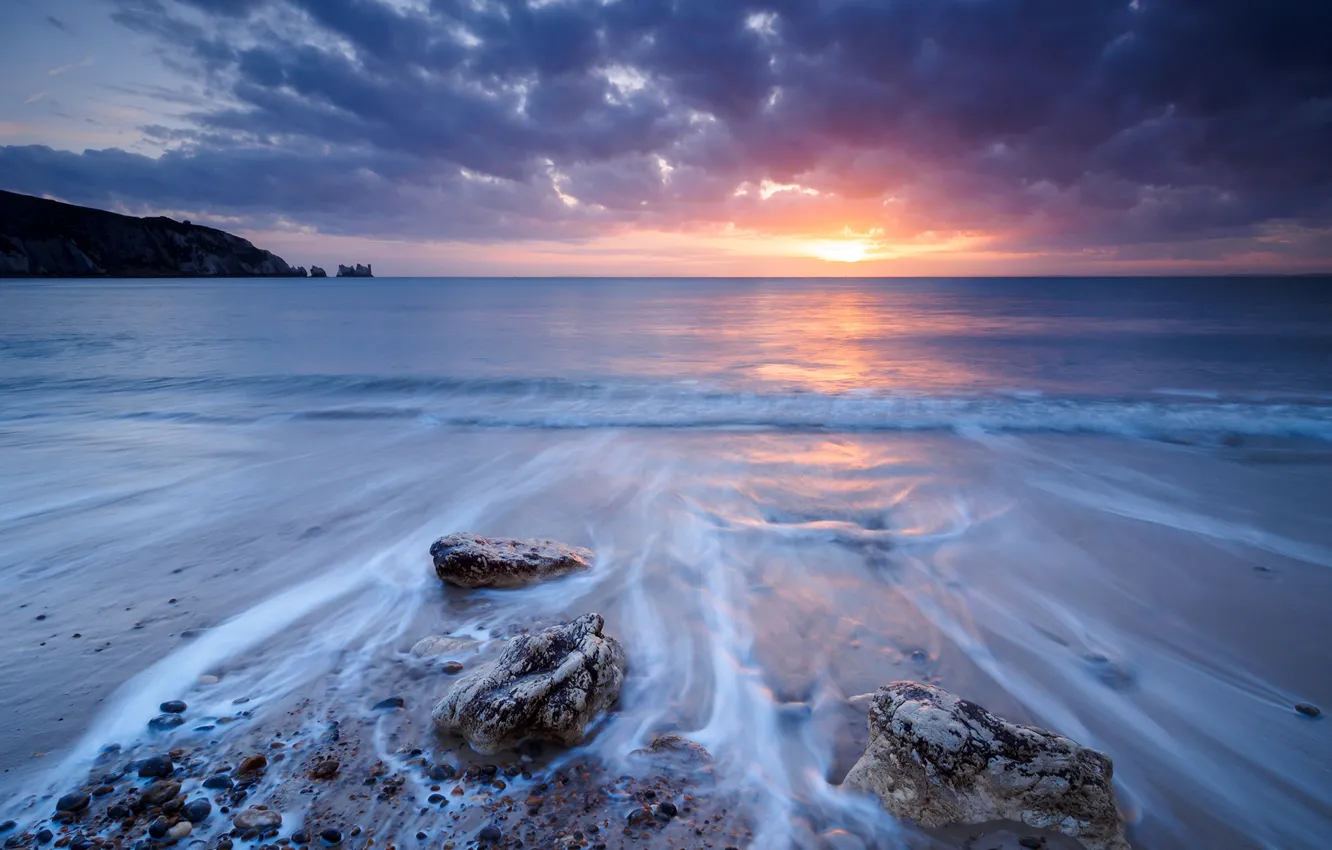 Photo wallpaper sea, sunset, England, England, Filled At Alum, Alum Bay
