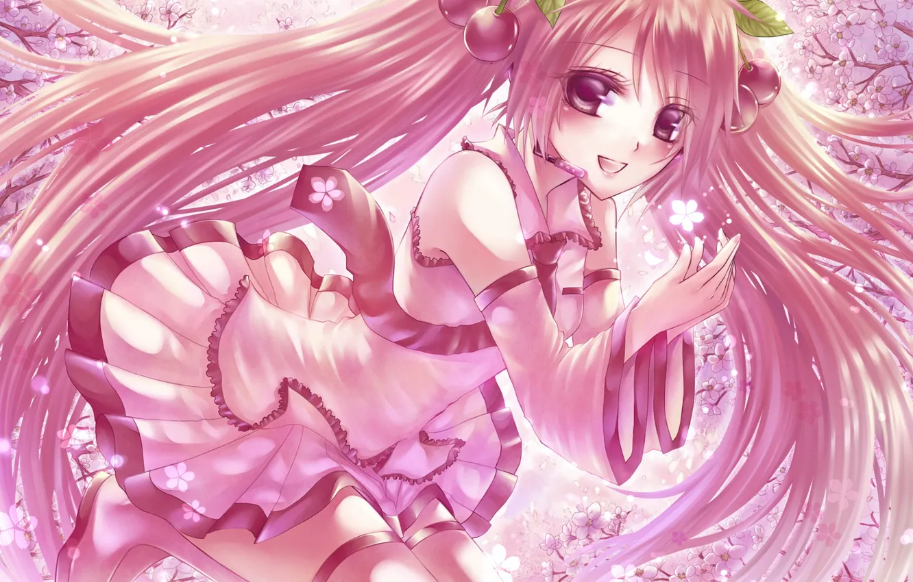 Photo wallpaper girl, trees, flowers, branch, anime, Sakura, art, vocaloid