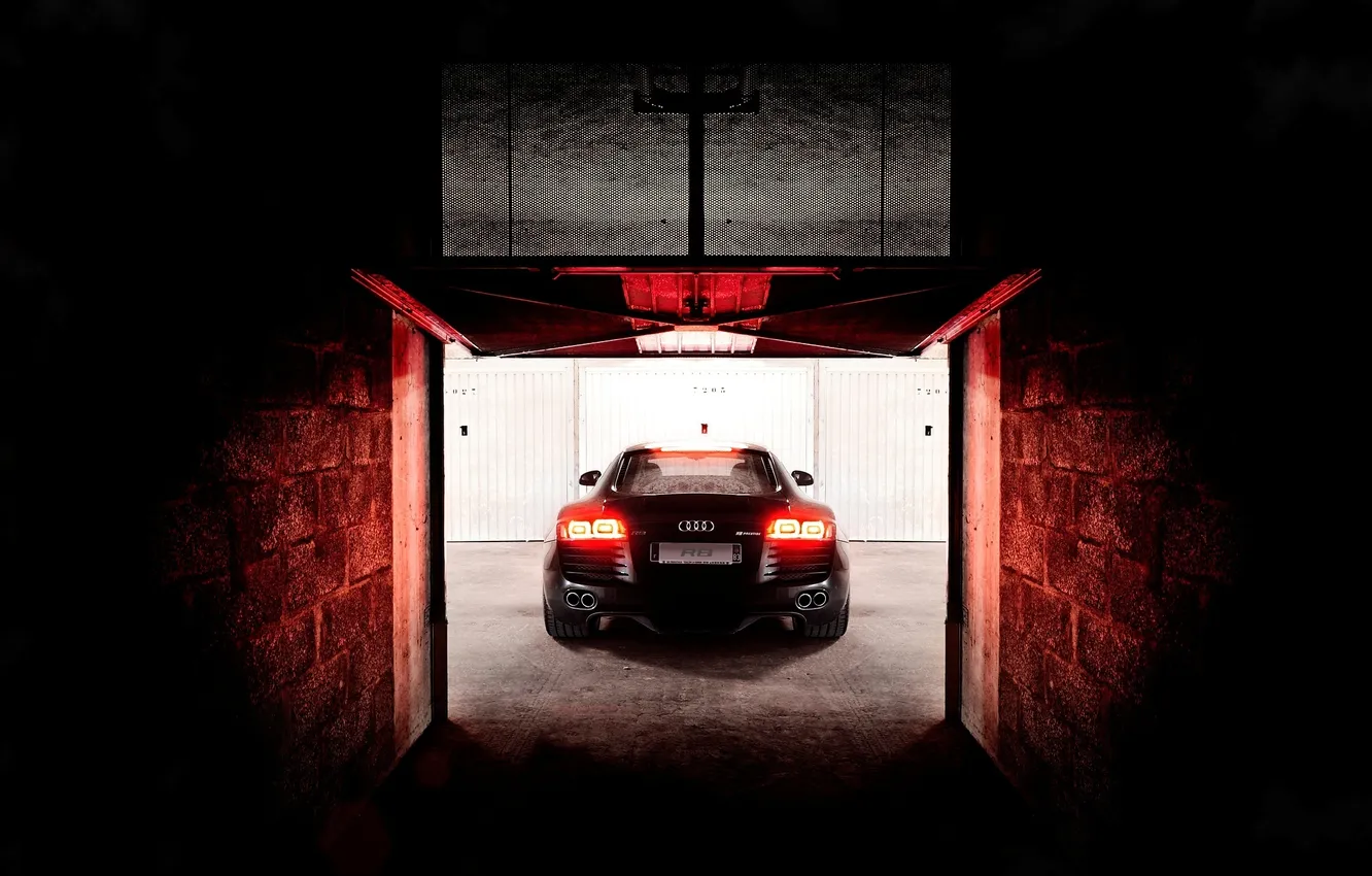 Photo wallpaper wall, Audi, Audi, black, lights, dark, ass, garage