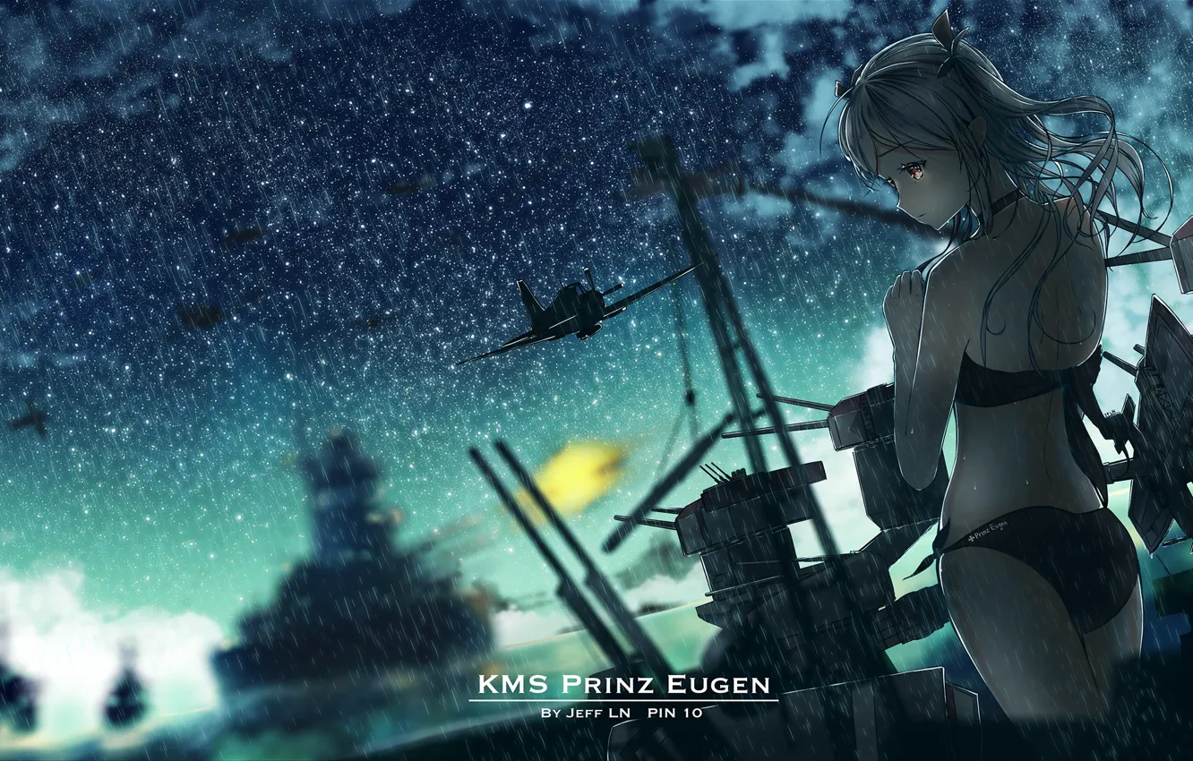 Photo wallpaper girl, night, rain