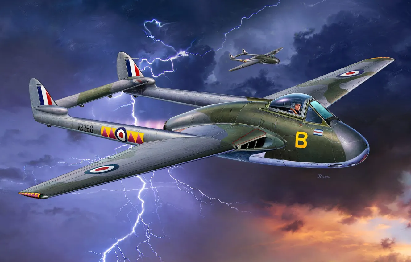 Photo wallpaper UK, fighter-bomber, RAF, Michal Reinis, DH.100 Vampire FB.Mk.9 Tropicalised Fighter-Bomber, de Havilland DH.100