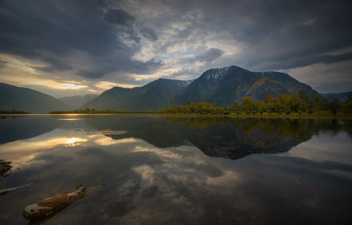 Photo wallpaper clouds, lake, beauty, the evening, the reflection in the water, Rustem Dikov