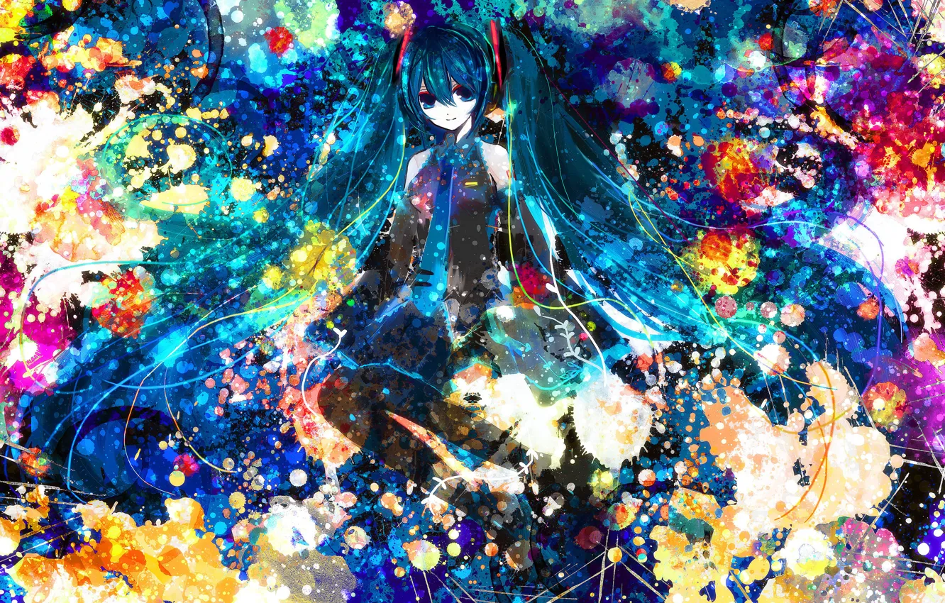 Photo wallpaper paint, anime, Hatsune Miku, Vocaloid, blue hair