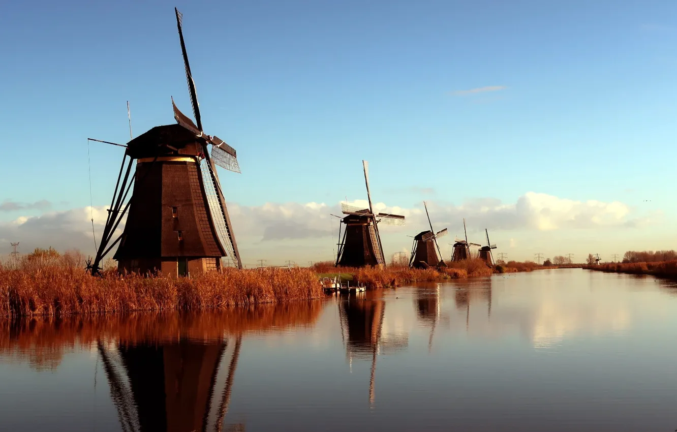 Photo wallpaper Windmills, Holland, Netherlands, tourism, mills