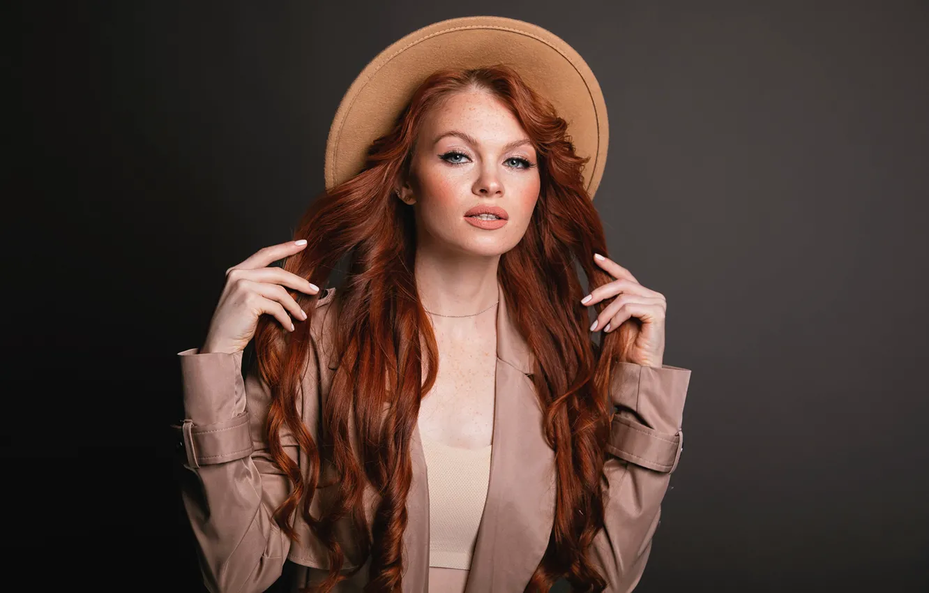 Photo wallpaper girl, portrait, red, cloak, curls, Natalia Vetoshkina