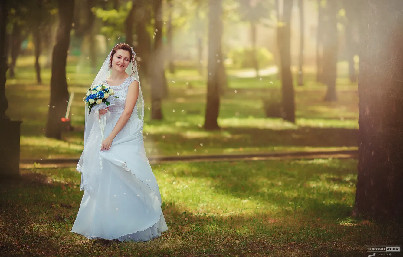 Photo wallpaper grass, the sun, trees, joy, flowers, nature, Park, mood