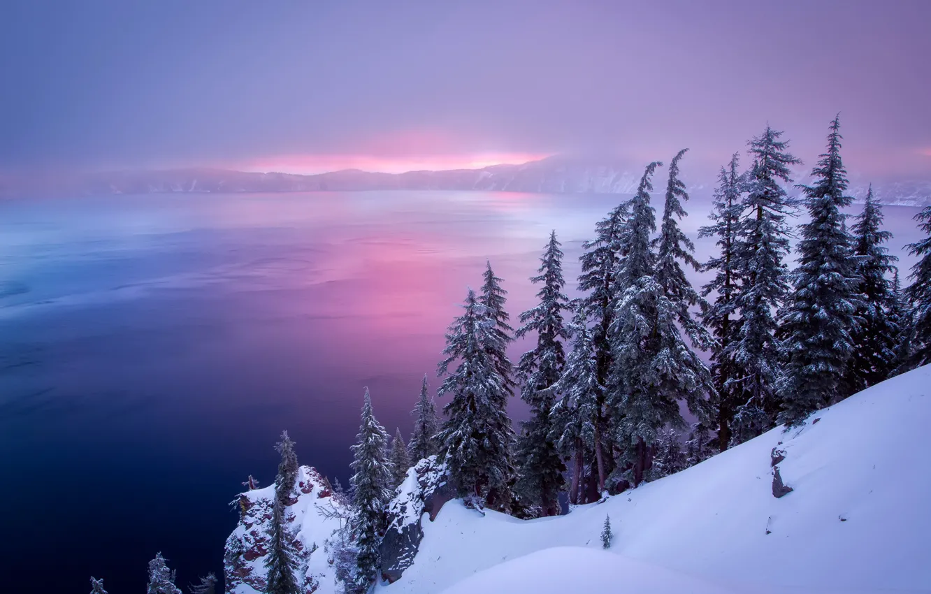 Photo wallpaper winter, lake, Oregon