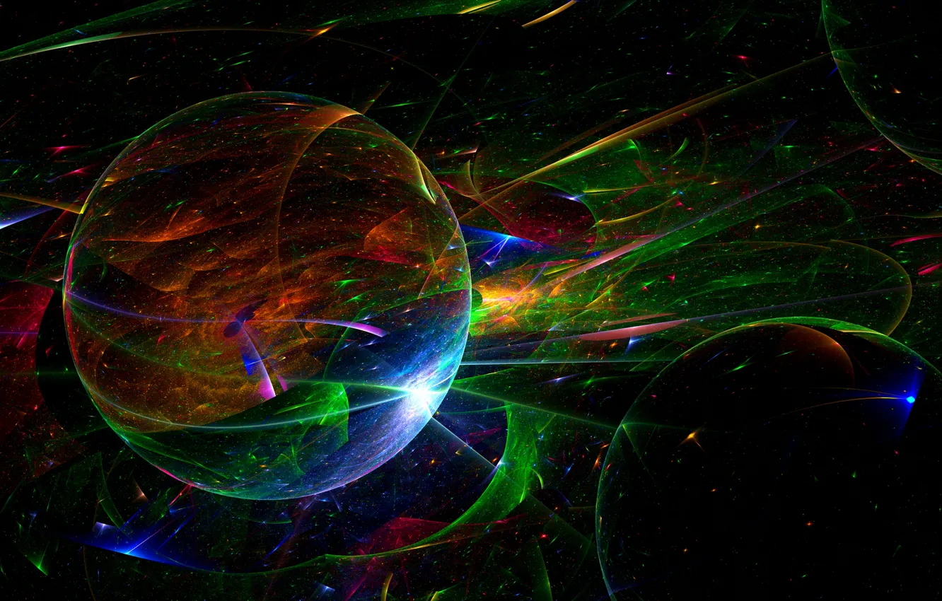 Photo wallpaper rays, light, line, circles, balls, color, the volume