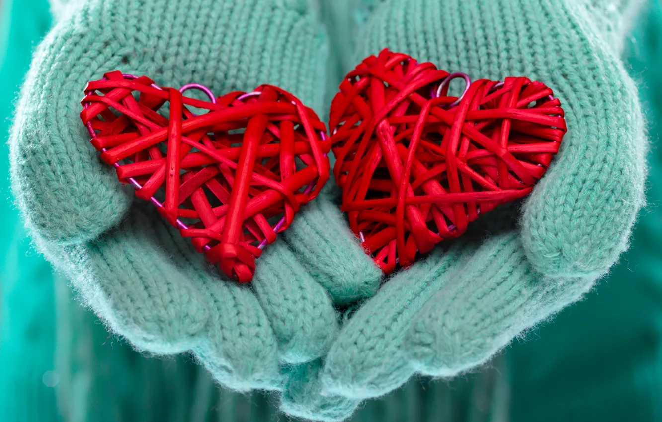 Photo wallpaper winter, love, heart, hands, love, heart, winter, mittens