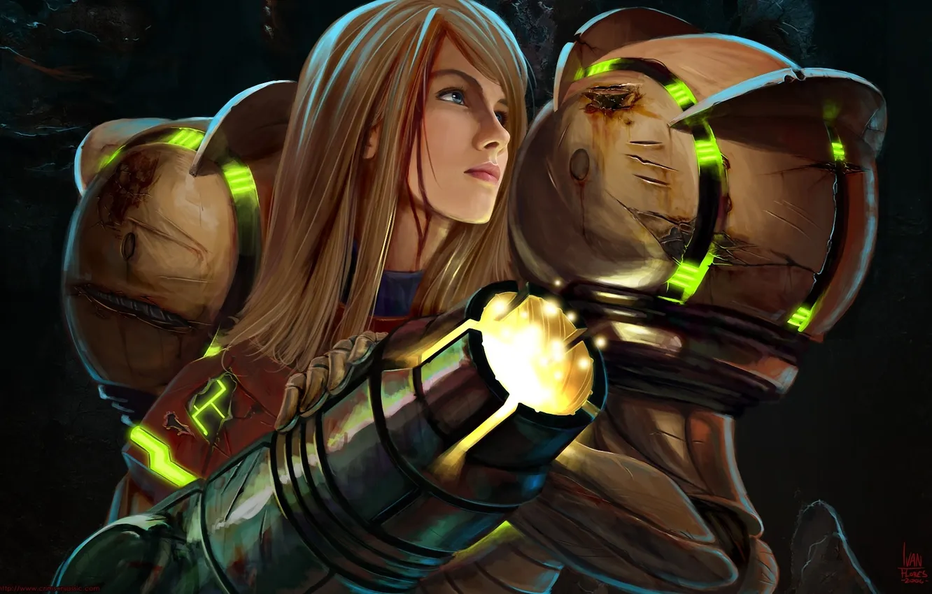 Photo wallpaper girl, weapons, art, armor, Samus Aran, Metroid, ivan flores
