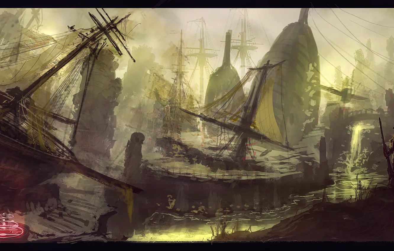 Photo wallpaper people, ship, figure, art, mast