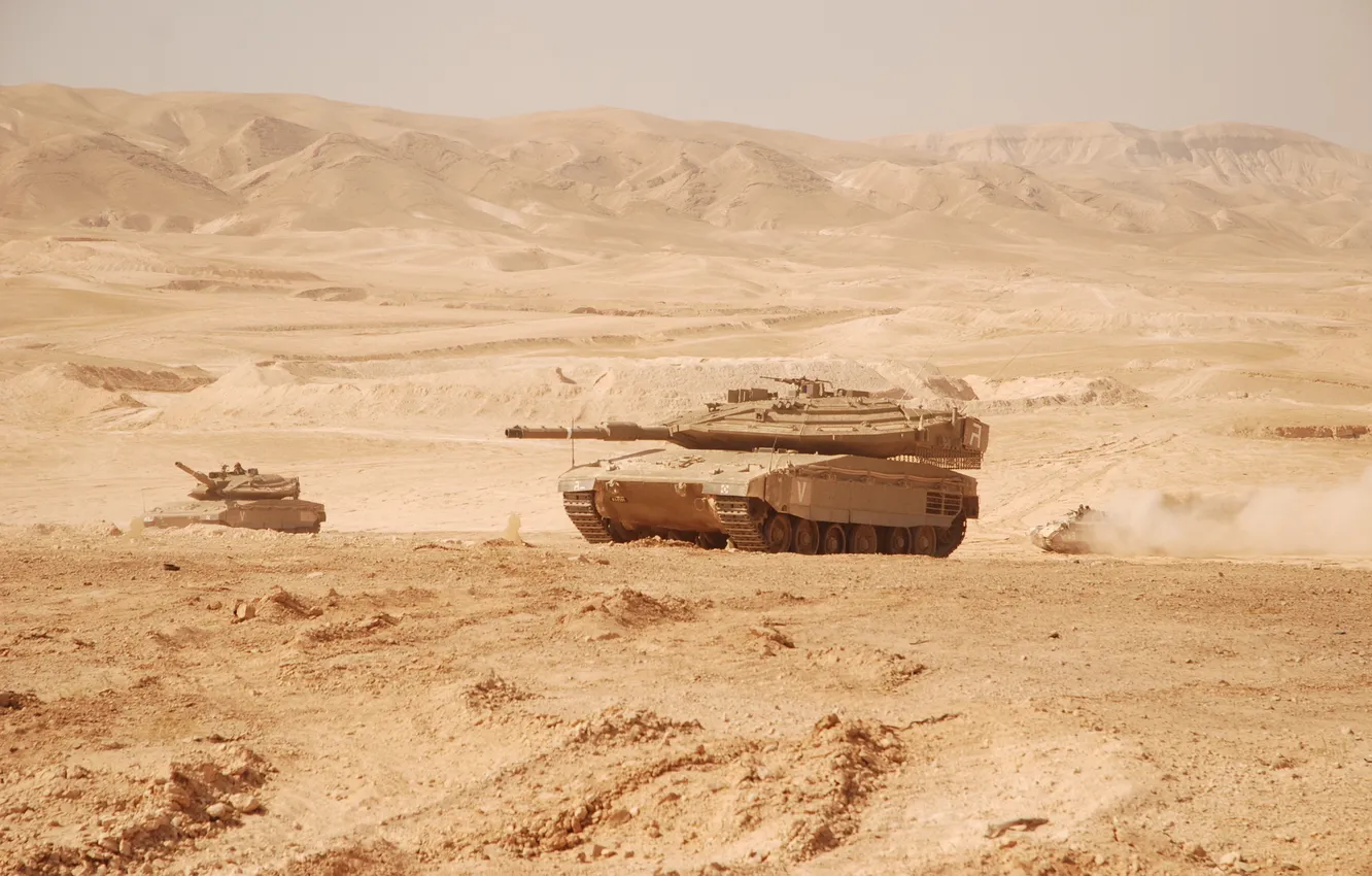Photo wallpaper desert, tank, Merkava