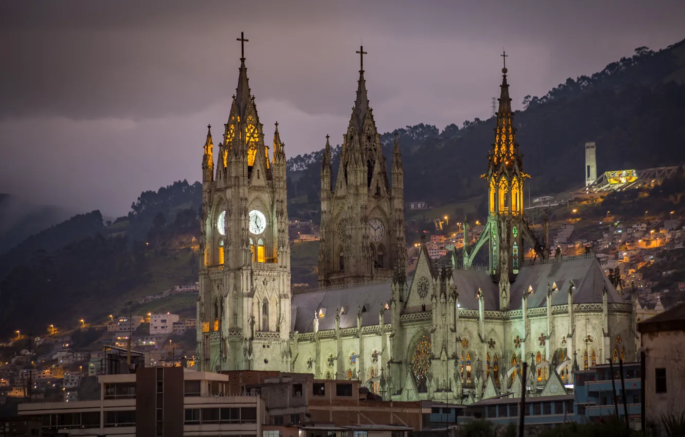 Photo wallpaper the city, building, the evening, Basilica Quito