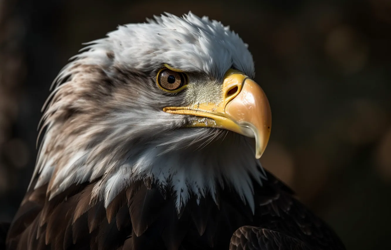 Photo wallpaper look, the dark background, bird, eagle, predator, head, beak, closeup