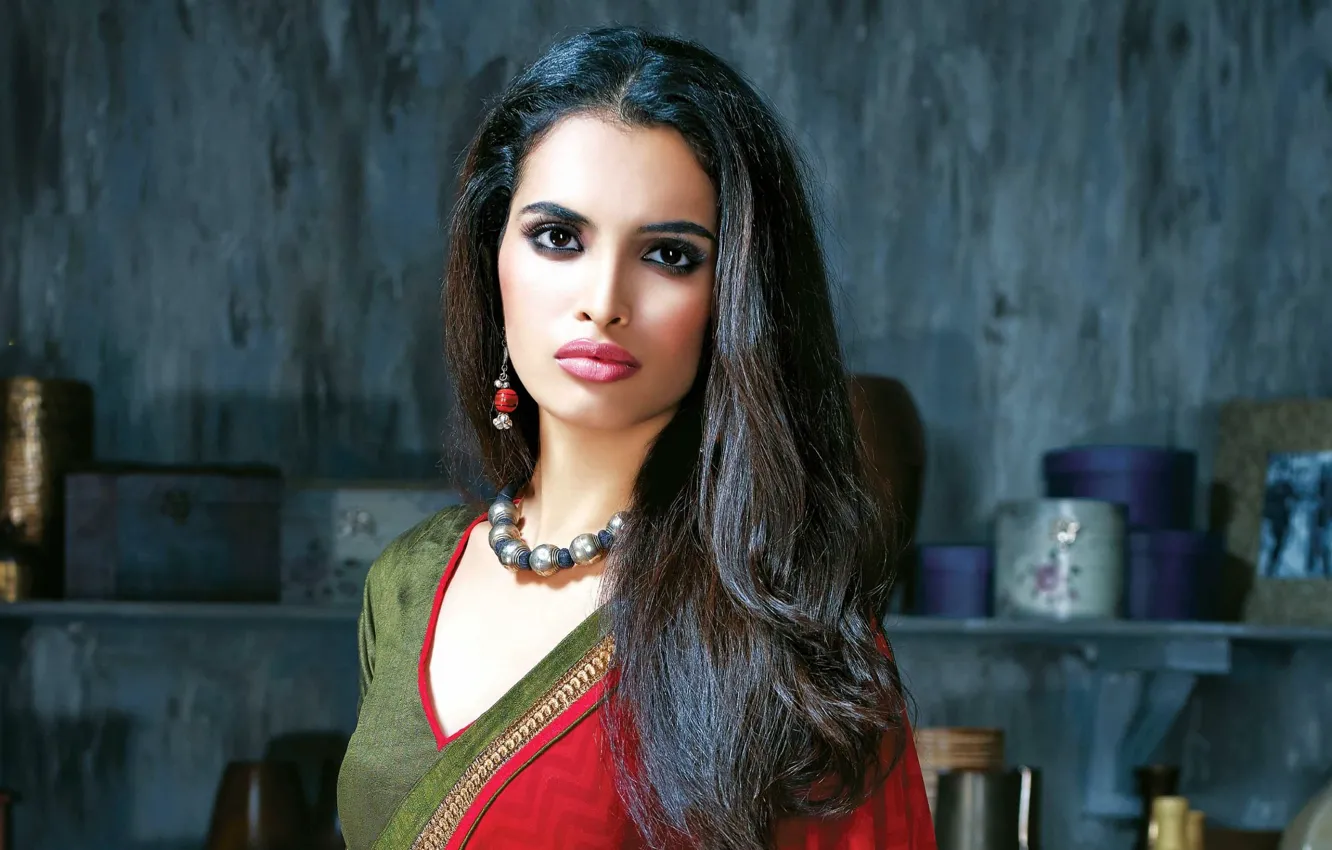 Photo wallpaper decoration, brunette, woman, Indian, bollywood, saree, indian brunette