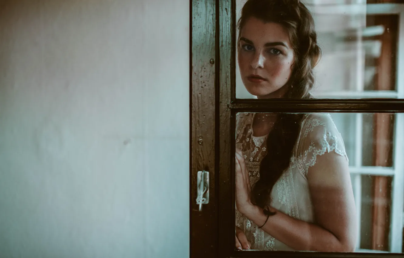 Photo wallpaper look, girl, pose, model, brunette, braid