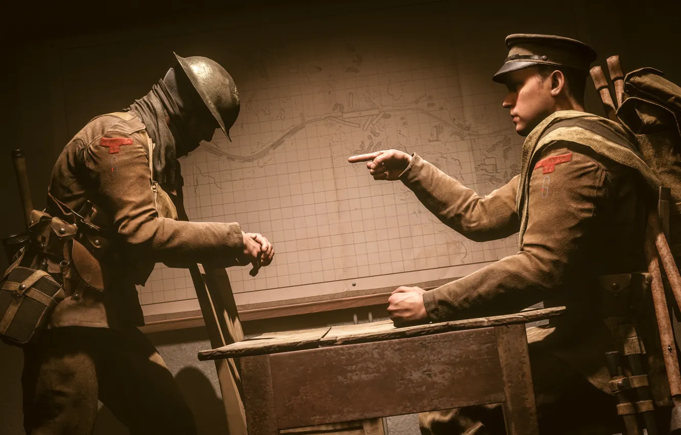 Photo wallpaper table, map, soldiers, Electronic Arts, Battlefield 1