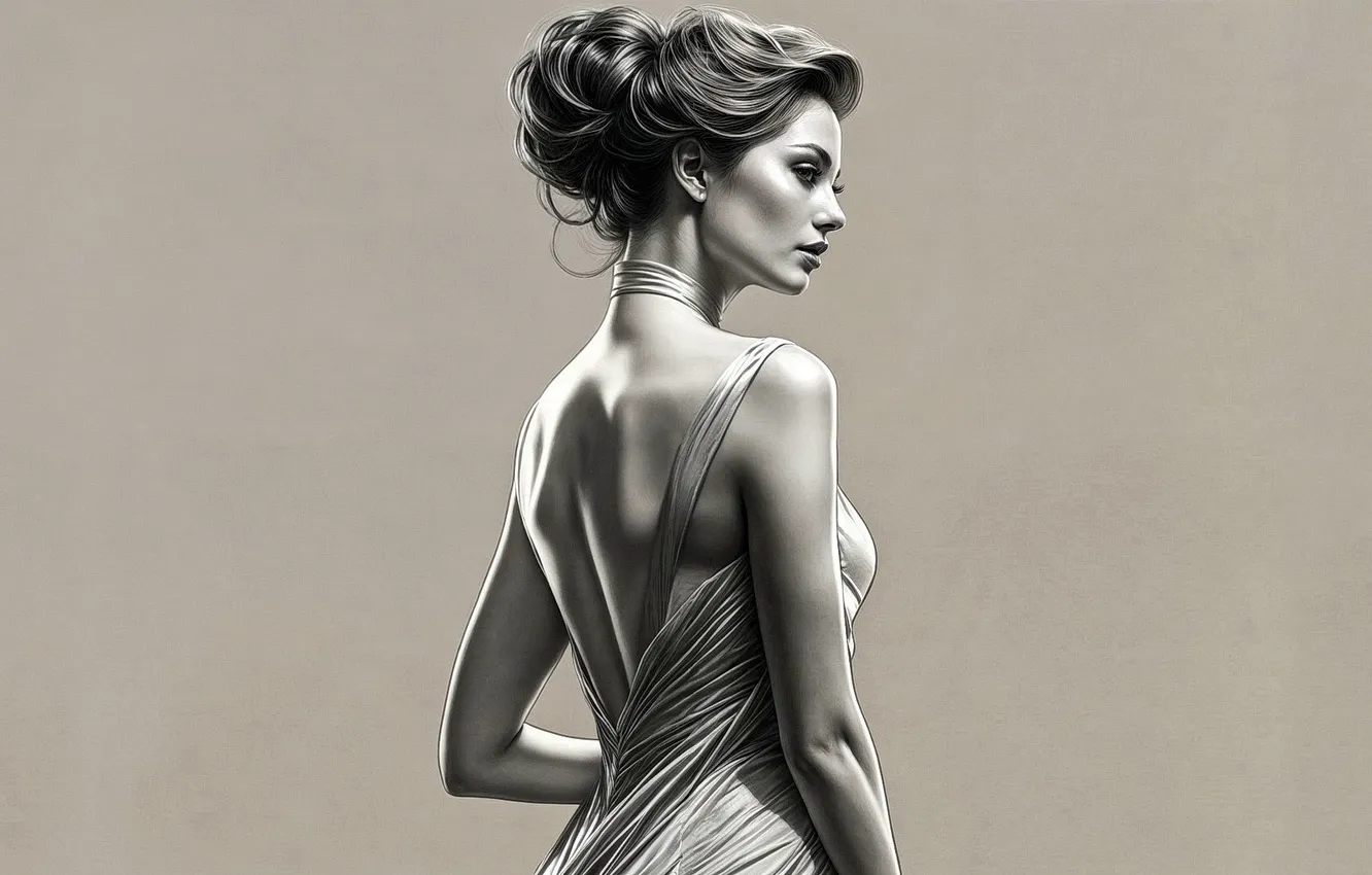 Photo wallpaper white, black, girls, Minimalism