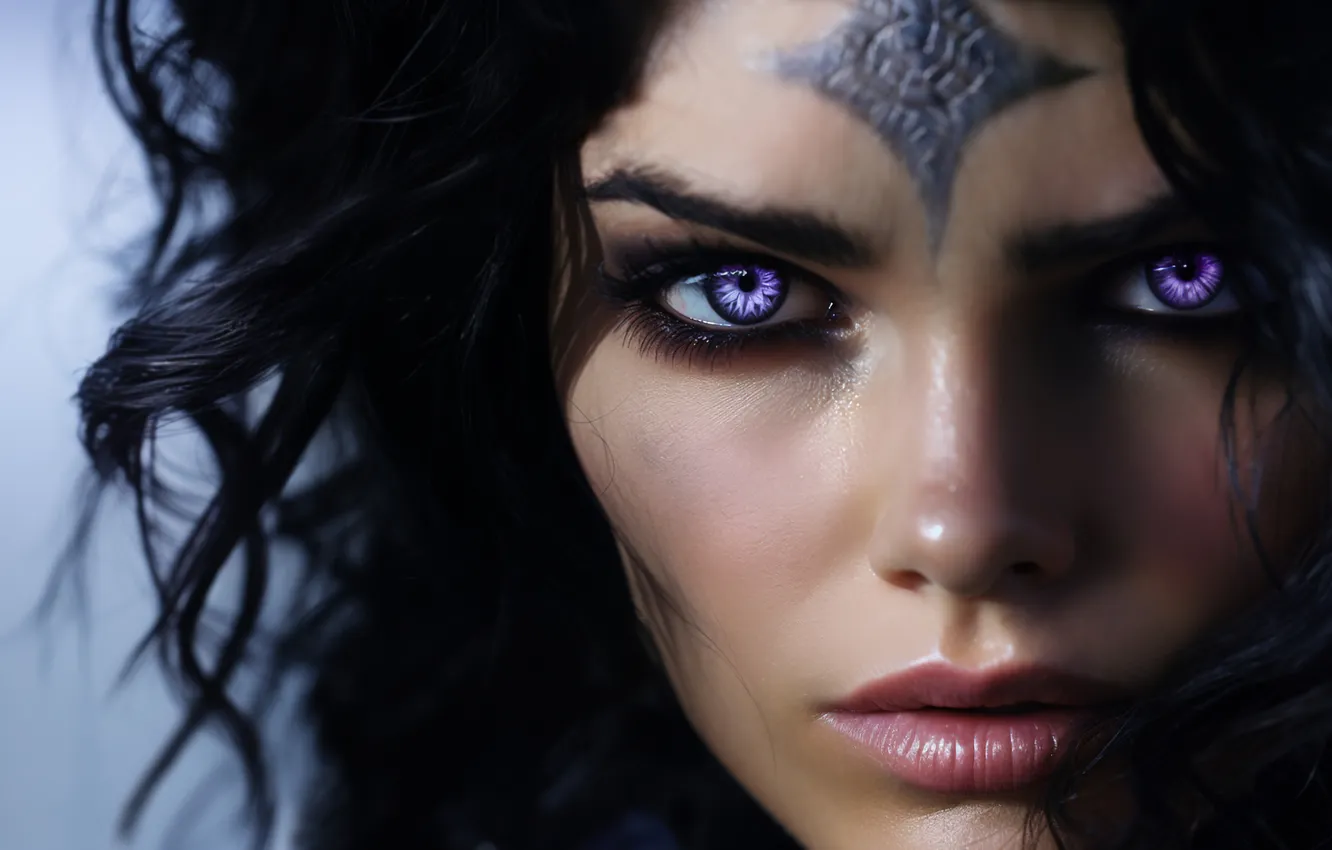 Photo wallpaper look, girl, close-up, face, portrait, brunette, fantasy, witch