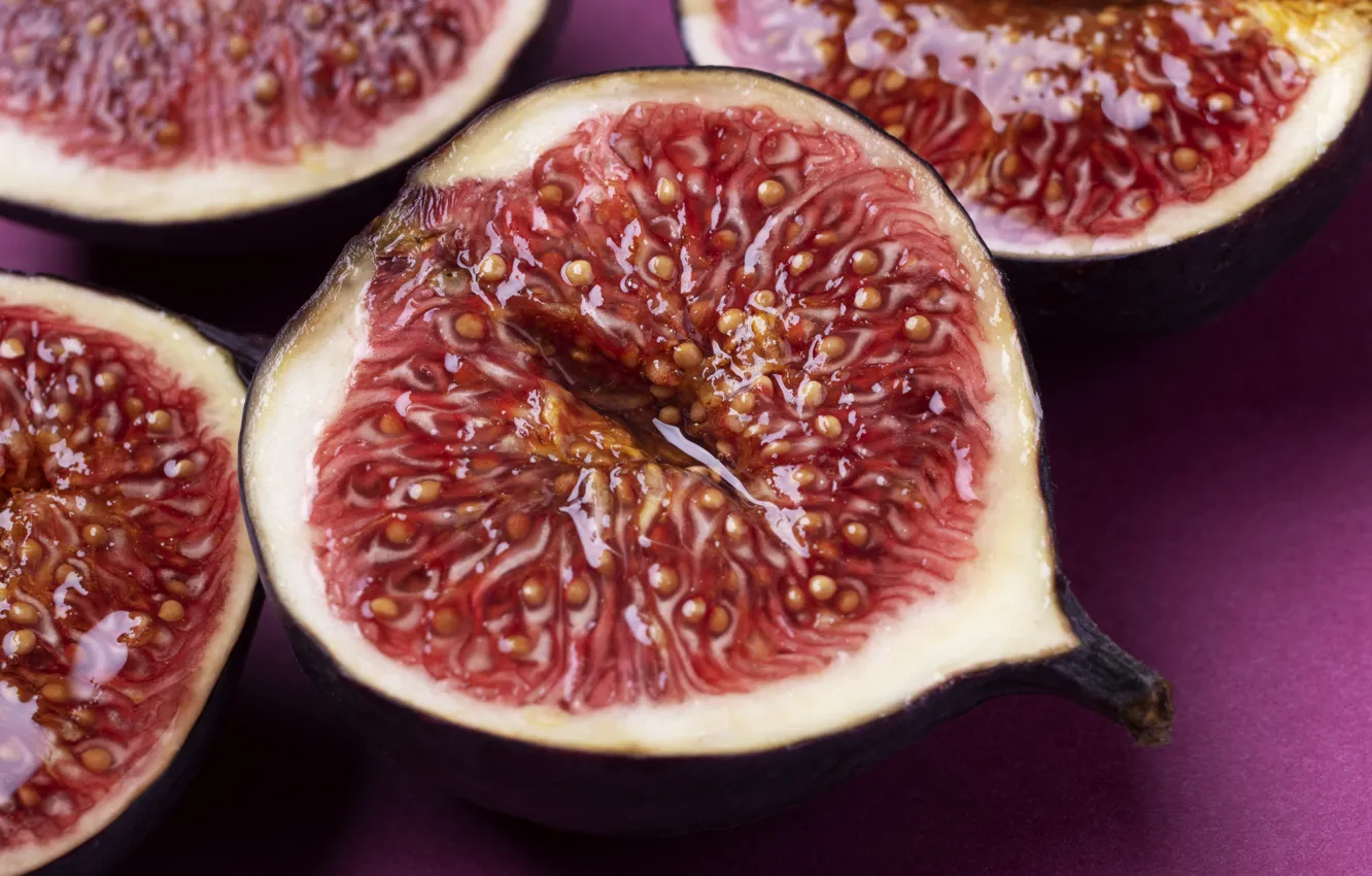 Photo wallpaper macro, close-up, fruit, seeds, halves, figs, cut in half
