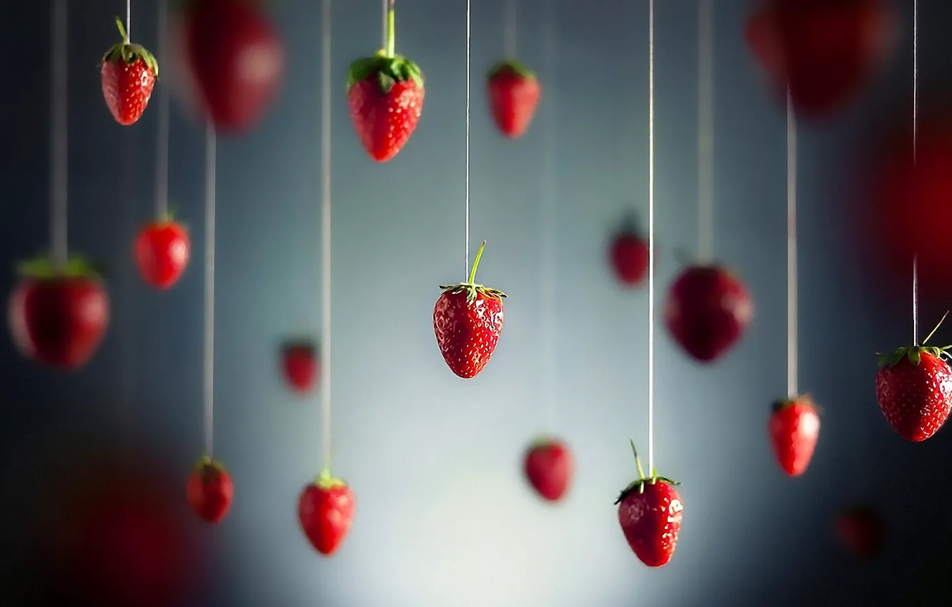 Photo wallpaper berries, strawberry, thread