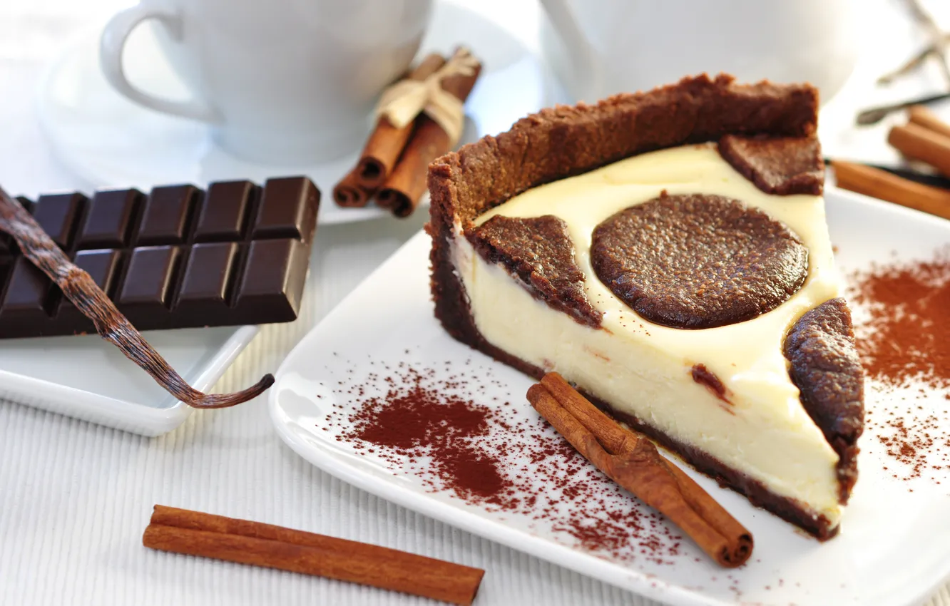 Photo wallpaper chocolate, sweets, cake, cake, cinnamon, dessert, vanilla, piece
