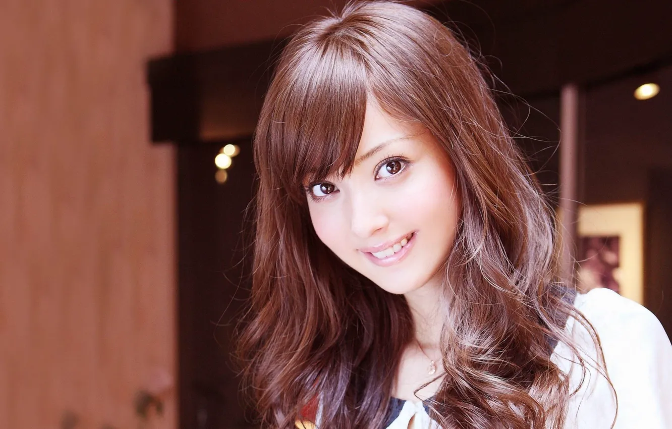 Photo wallpaper look, smile, portrait, Asian, beautiful girl, charm