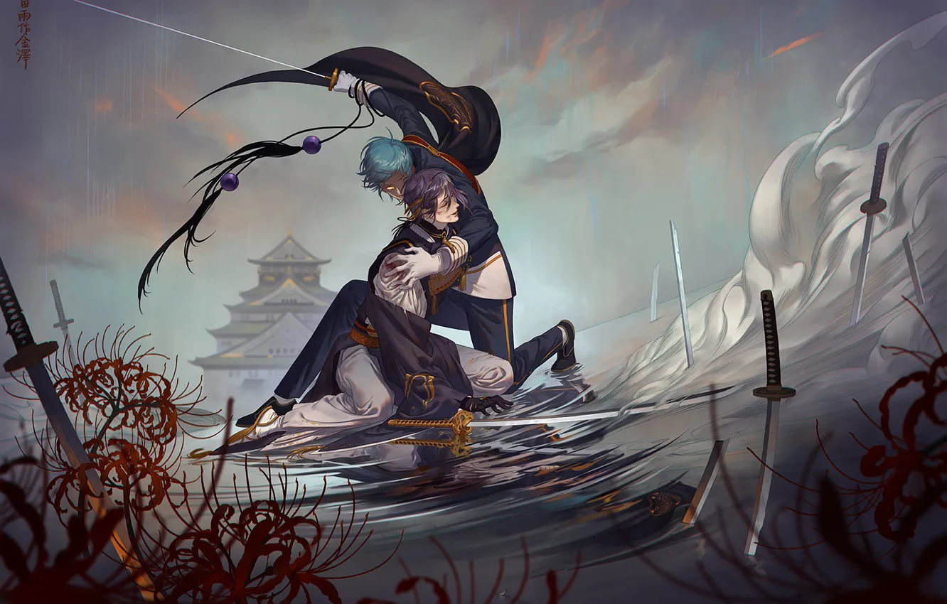 Photo wallpaper anime, art, guy, Touken Ranbu, Dance of swords