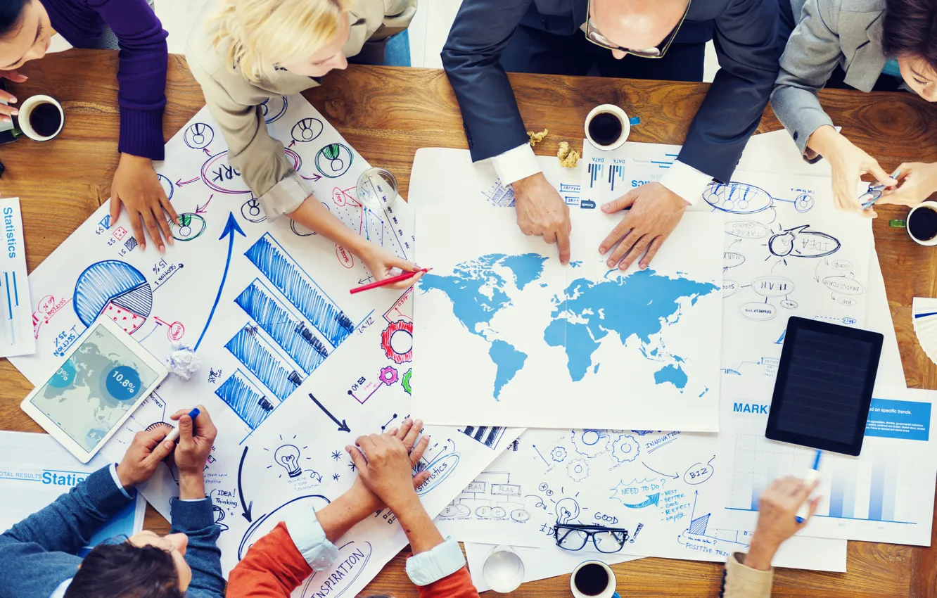 Photo wallpaper office, desk, workgroup, teamwork