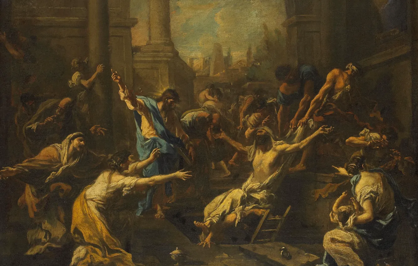 Photo wallpaper oil, picture, canvas, mythology, Alessandro Magnasco, The Resurrection Of Lazarus