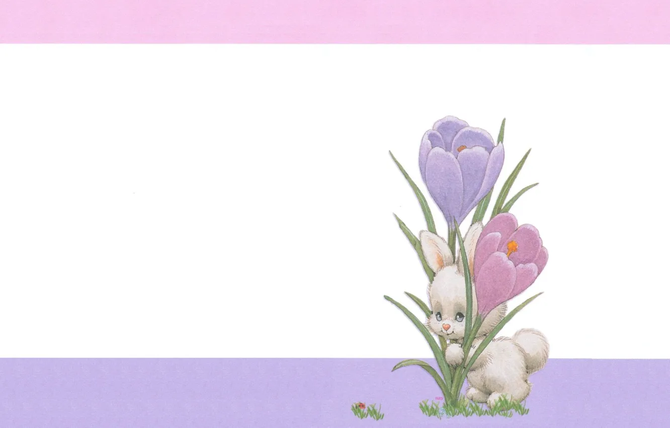 Photo wallpaper minimalism, spring, art, Easter, Bunny, Krokus, children's