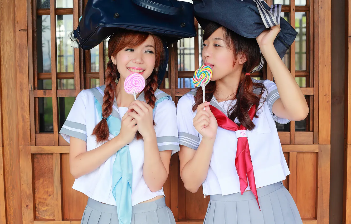 Photo wallpaper summer, face, smile, background, mood, candy, tie, bag