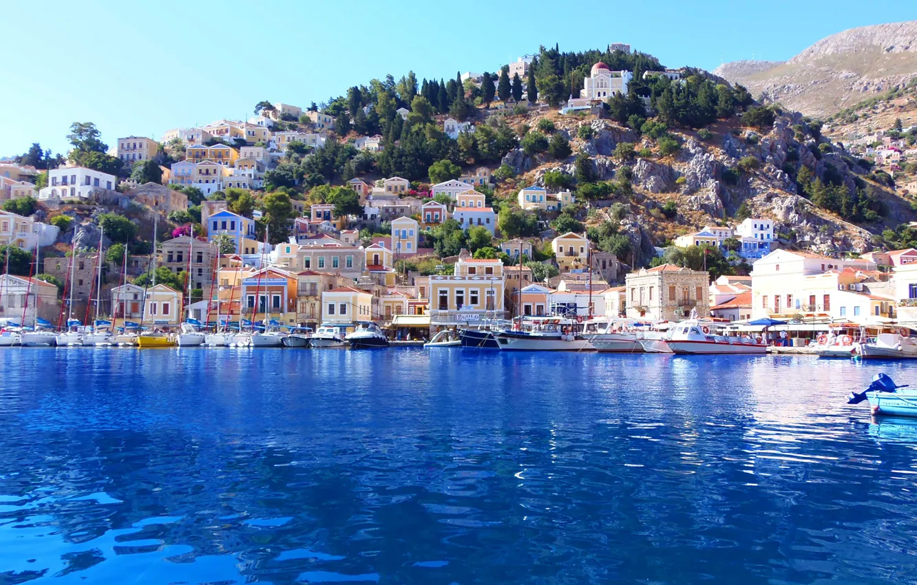 Photo wallpaper sea, the city, Greece, Greece, Symi