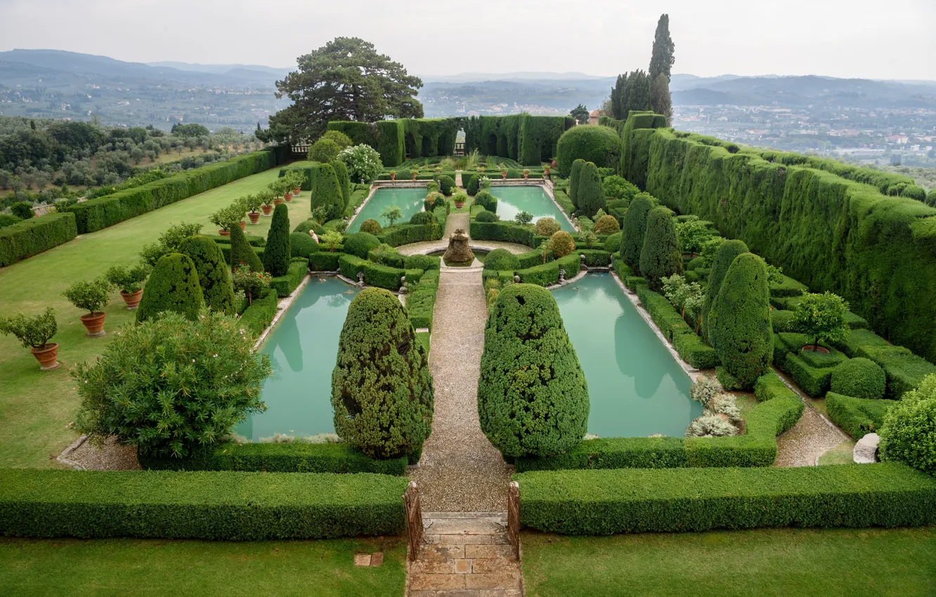 Photo wallpaper pond, pool, Italy, Tuscany, Medici villas