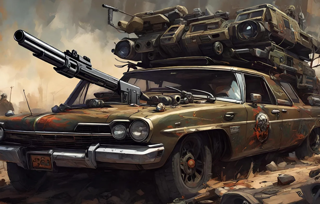 Photo wallpaper machine, weapons, postapokalipsis
