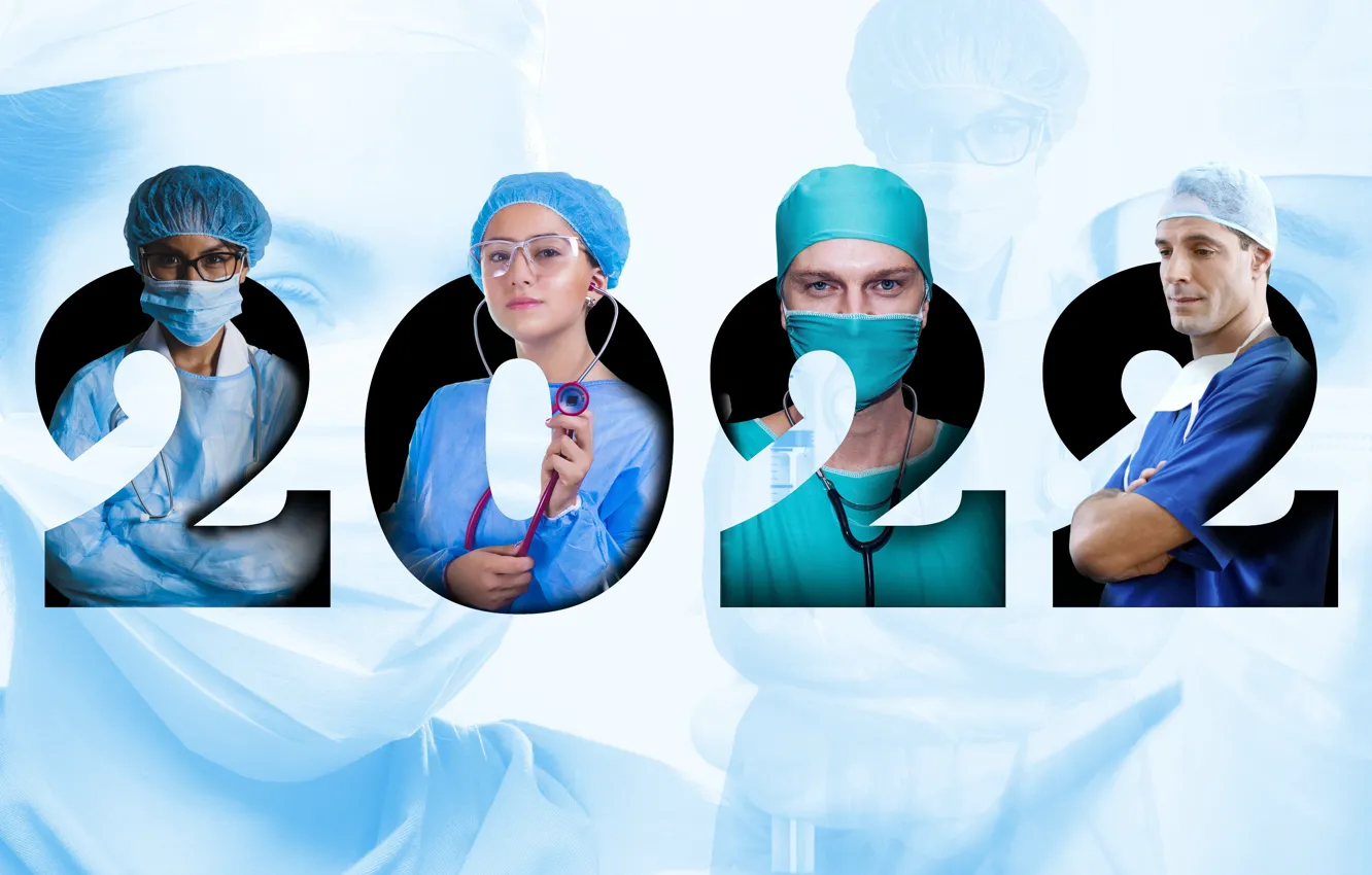 Photo wallpaper collage, people, new year, protection, four, Dr., hospital, the doctor