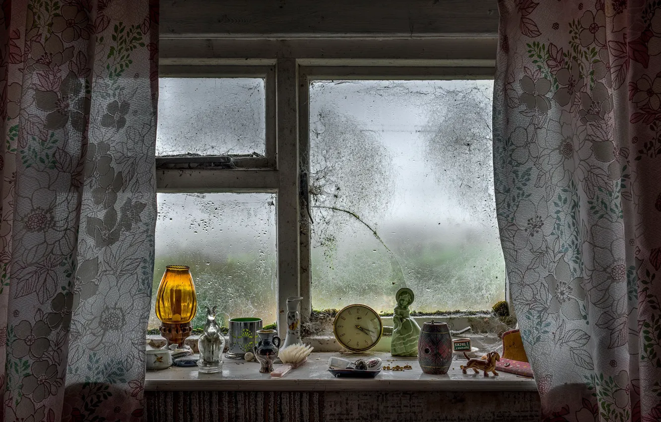 Photo wallpaper watch, window, curtains