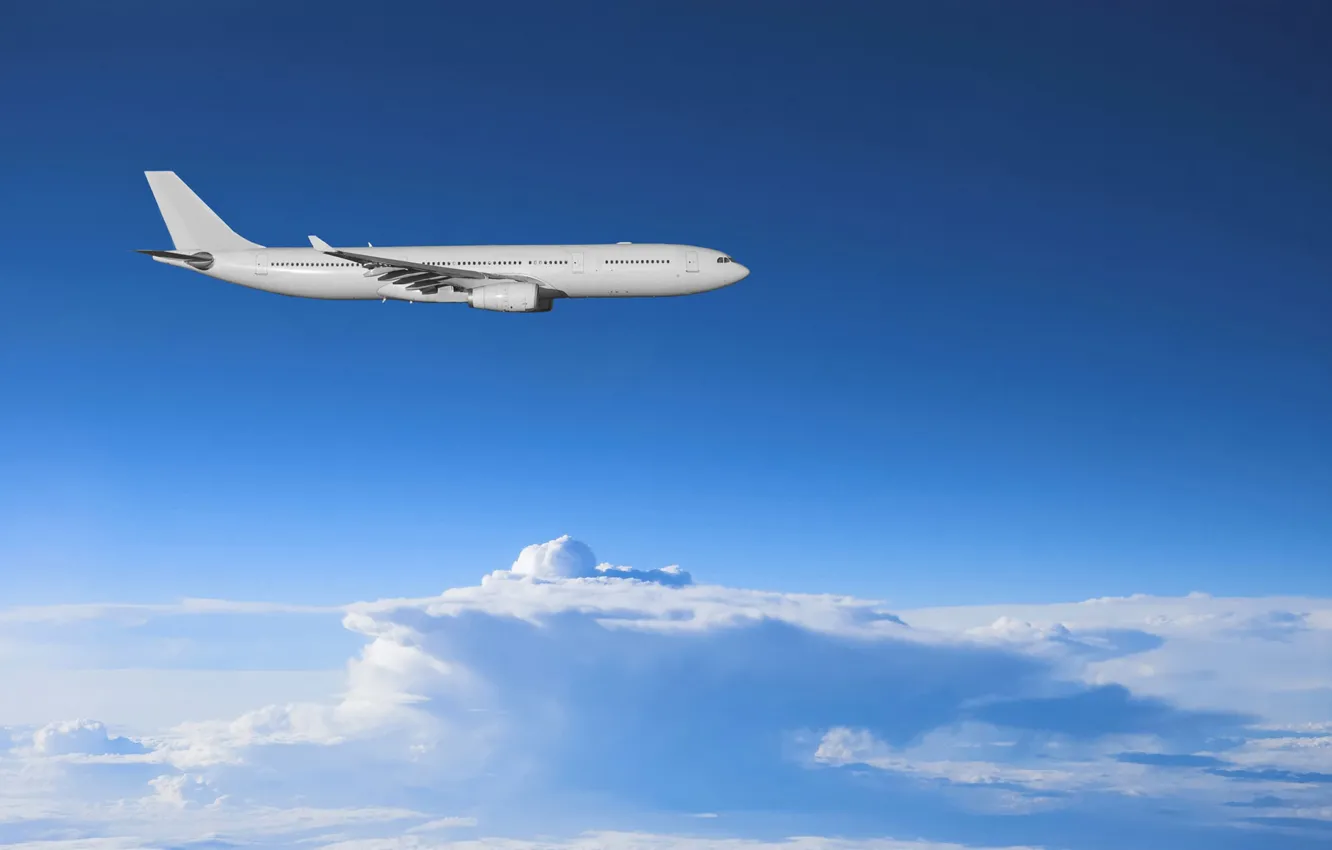 Photo wallpaper sky, clouds, plane, aviation