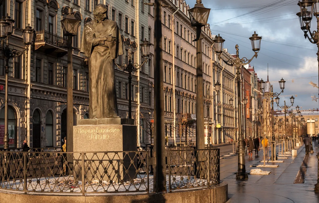 Photo wallpaper street, Peter, lights, Saint Petersburg, statue, SPb, St. Petersburg