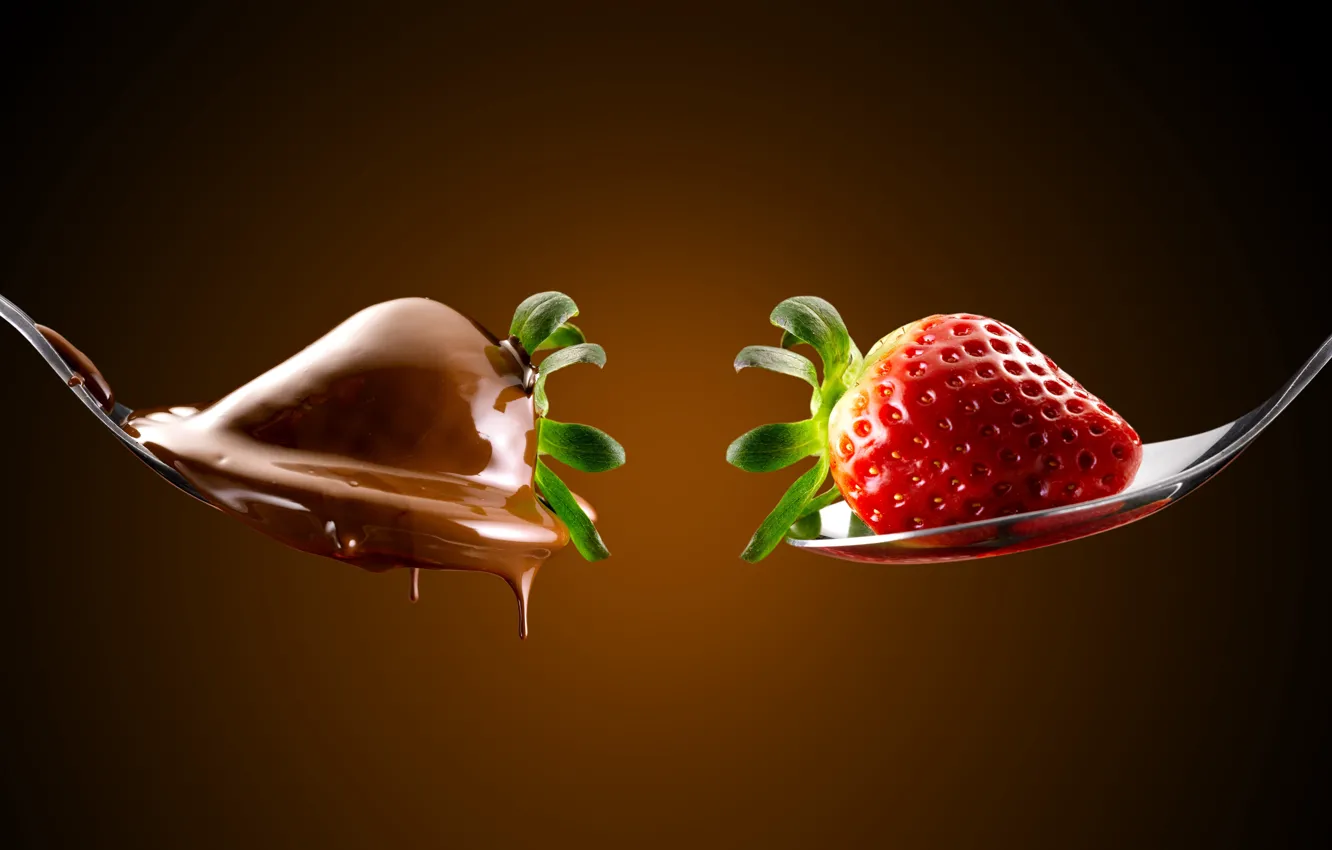 Photo wallpaper Strawberry, chocolate, spoon