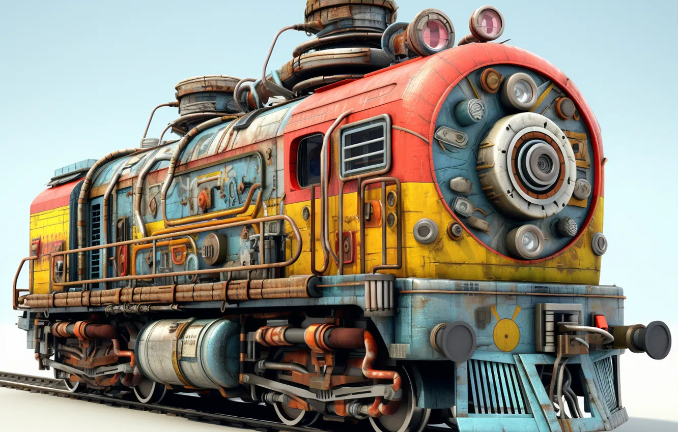 Photo wallpaper view, train, engine, 3d steam