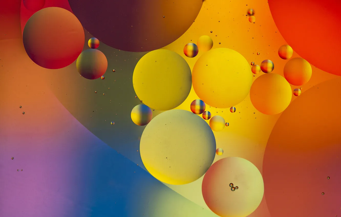 Photo wallpaper water, balls, bubbles, color, oil, liquid, the air, the volume