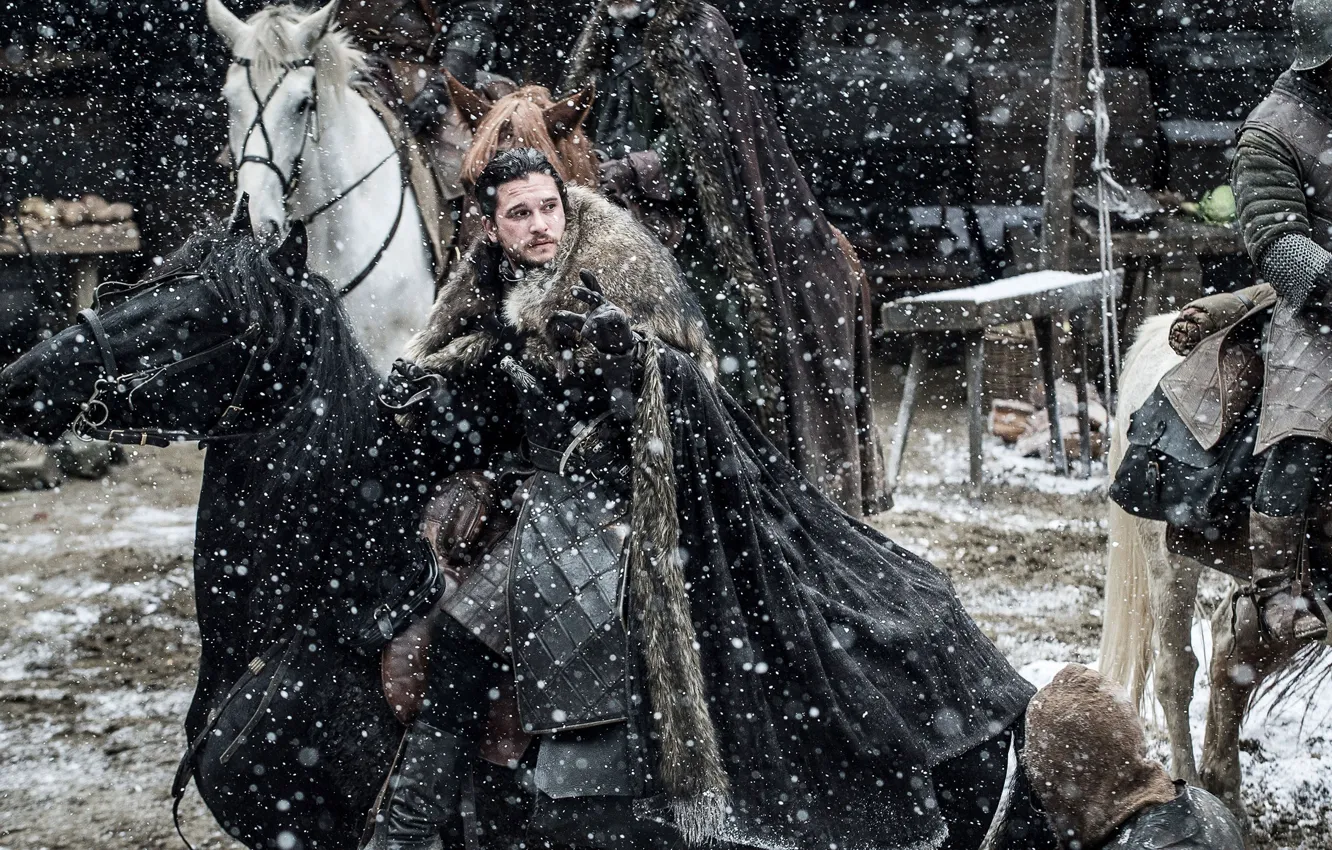 Photo wallpaper Blizzard, A Song of Ice and Fire, Game of Thrones, horse, season 7, Jon Snow, …