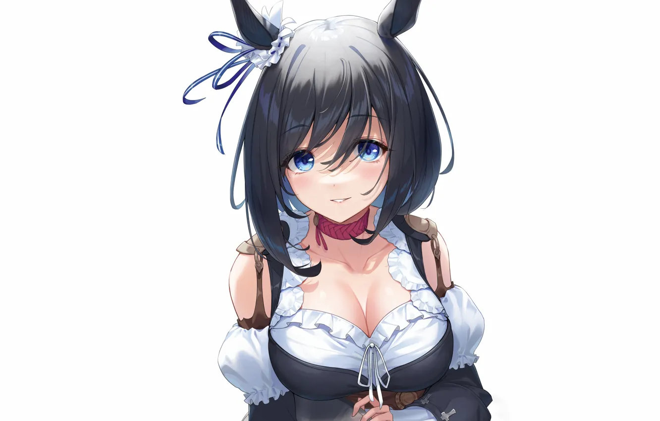 Photo wallpaper girl, sexy, cleavage, blouse, long hair, boobs, animal ears, anime